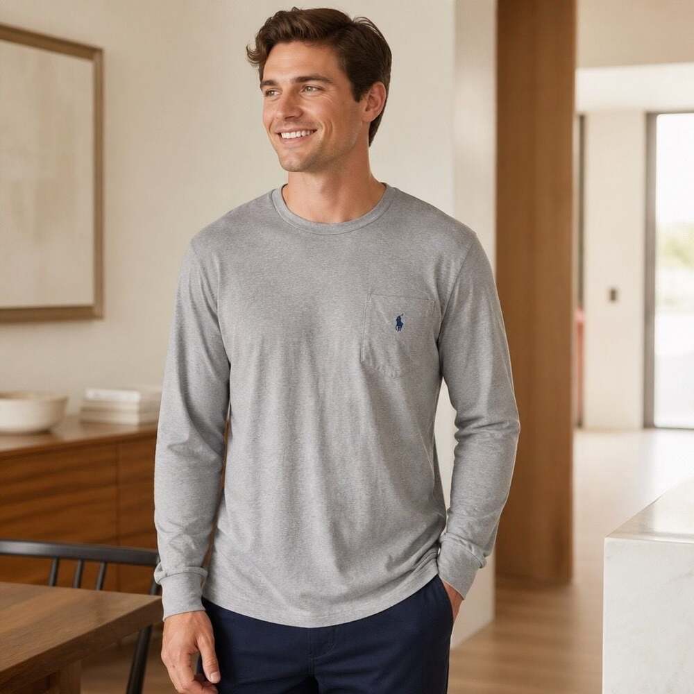 Polo Ralph Lauren Men's Long Sleeve Crew Neck T-Shirt w/ Pocket, Gray, Size L